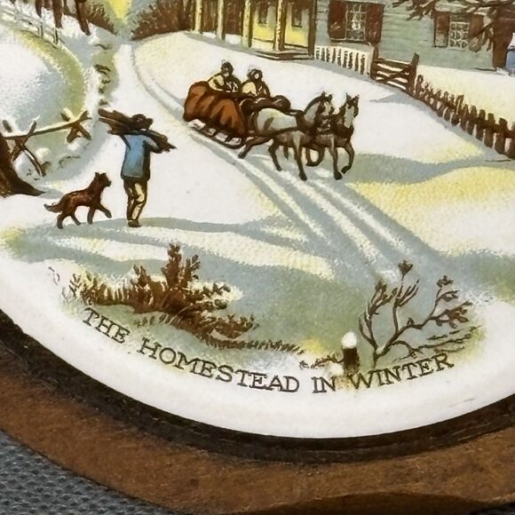 2 Vntg Jerry Abrams Currier Ives Wall Plaque Cottage Decor Ceramic Tile & Wood - Picture 5 of 12